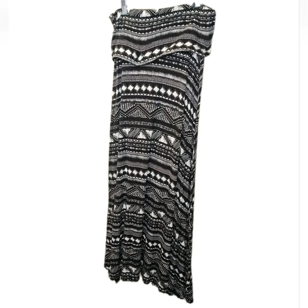 Mudd Aztec Tribal Maxi Skirt Woman Large Big Inky Black Foldover Waistband Y2k
